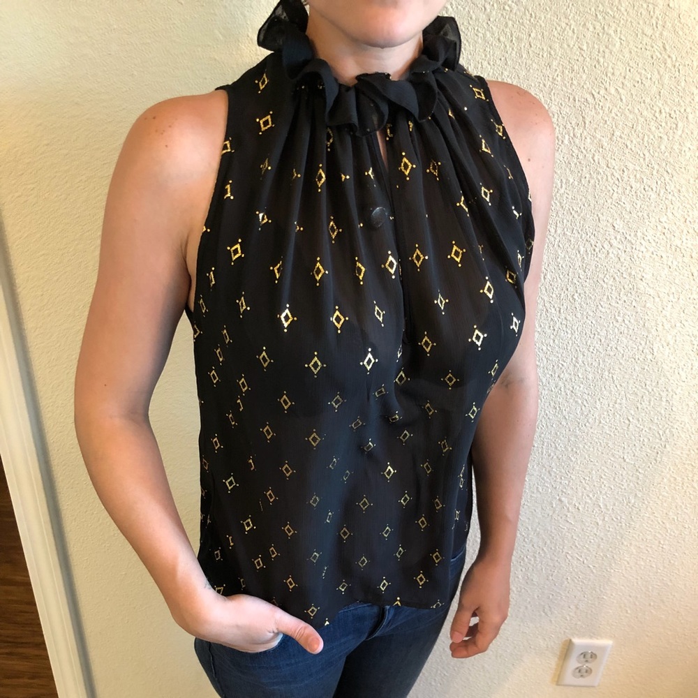 Slightly sheer black sleeveless dress top